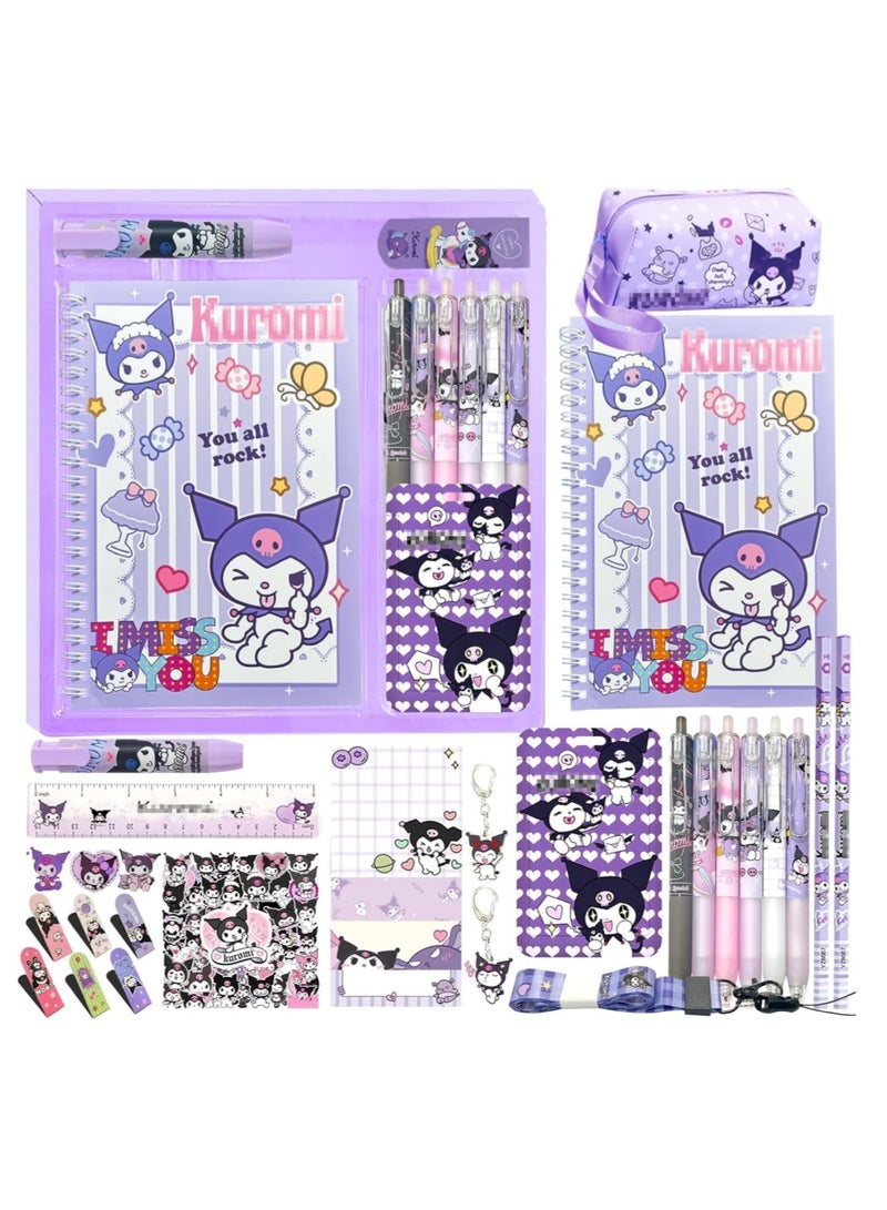 Coolchic School Supplies Set,Cute Stationery Gift Set,Kawaii Back to School Stationary Including A5 Notebook Pencil Case,Pens,Stickers,ID Badge holder,Ruler Eraser Kids Birthday Gifts (Kuromi) - Image 1